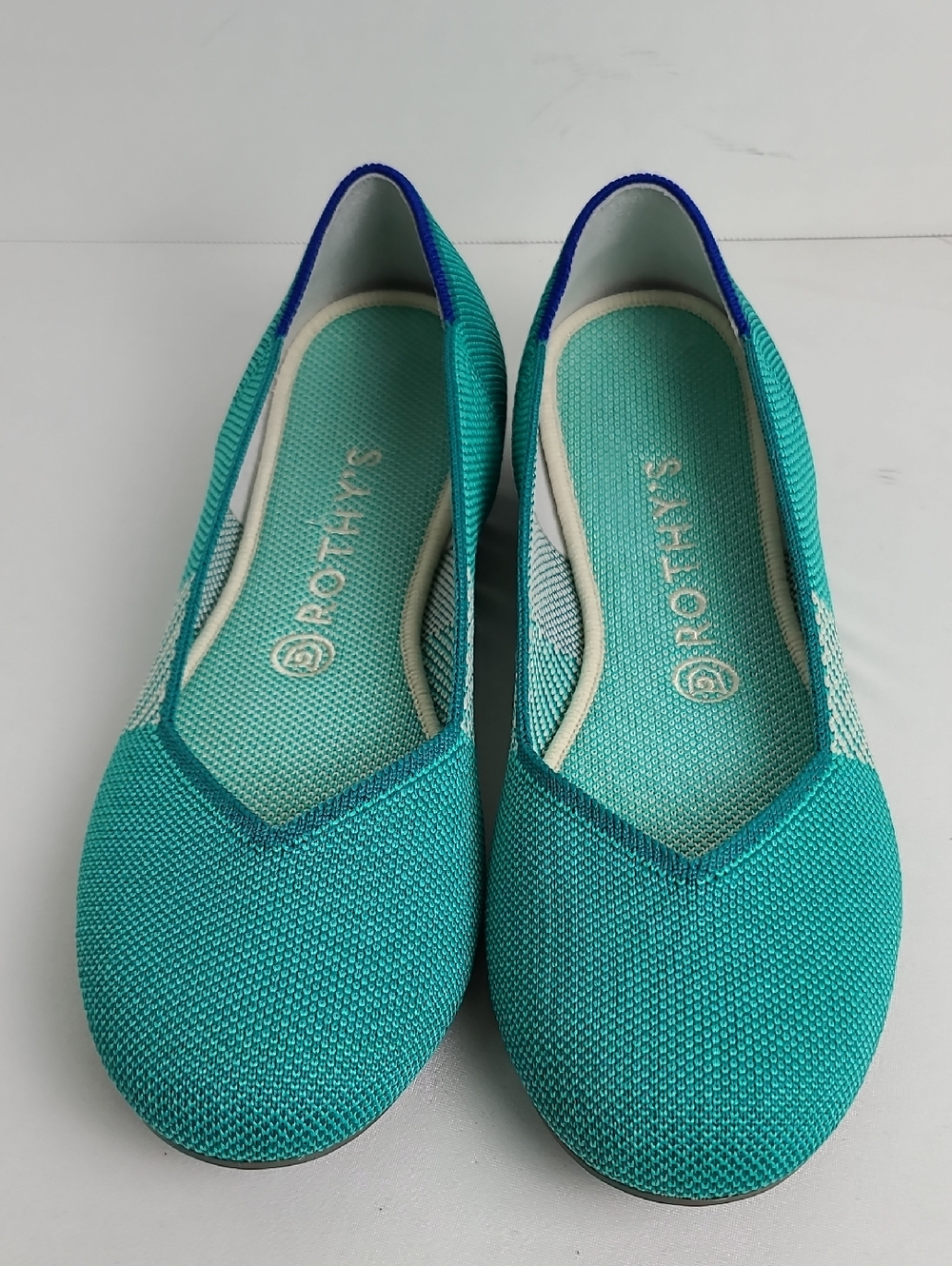 Rothy's The Flat In Calypso Teal Aqua Turquoise Round Toe Slip In Ballet Shoe - Picture 3 of 16